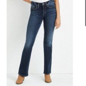 Silver Suki Jeans Mid Rise Western Bootcut Denim Dark Wash Stretchy Size 27 Long